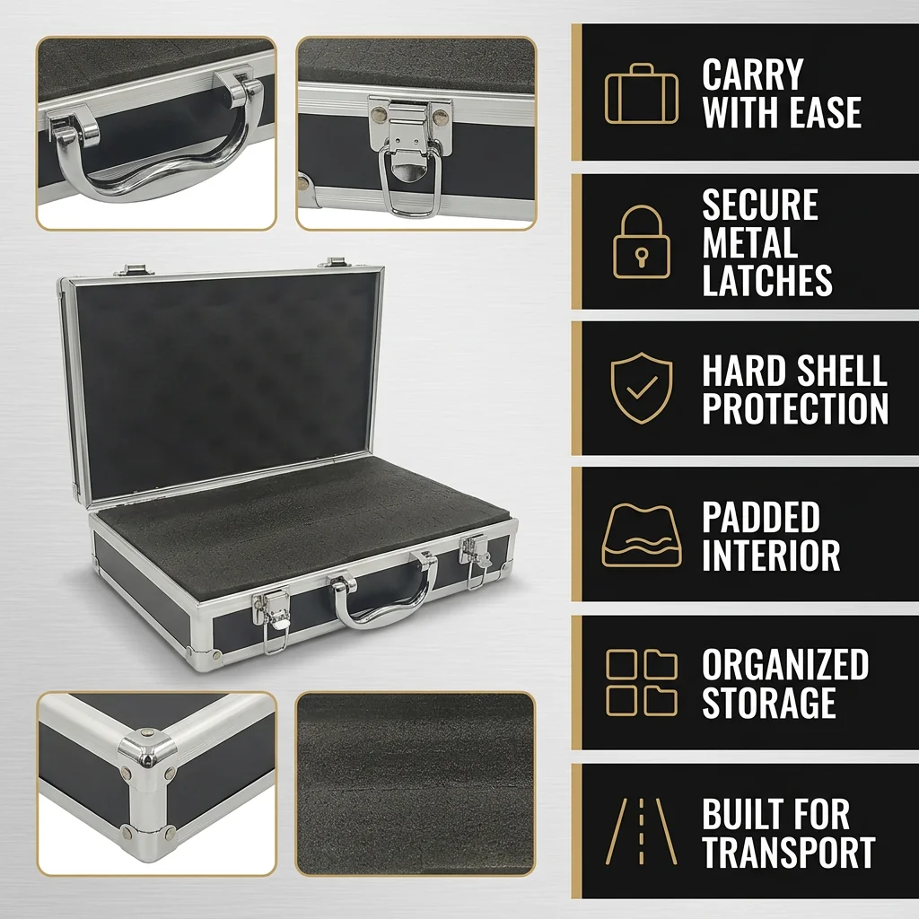 Aluminum Portable Tool Box Storage Case with Sponge Lining Impact Resistant Handheld Toolbox for Garage Workshop Home Tools