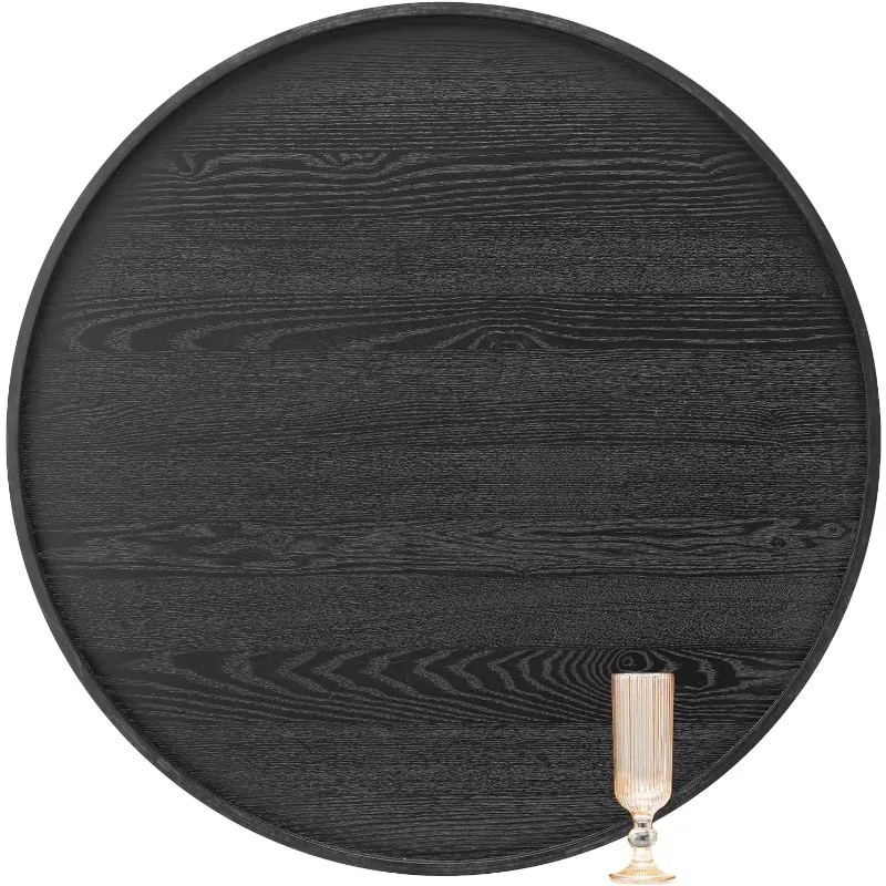 30 inch Round Solid Wood Serving Tray Extra Large Tea Coffee Snack Food Meals Serving Plate Non-Slip