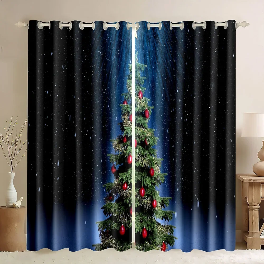 Christmas Window Curtain Rustic Xmas Pine Tree Festival Holiday Print Home Window Blackout Curtains for Bedroom Living Room