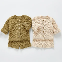 Newborn Baby Girls Boys Clothes Set Solid Color Knitting Cardigan Sweater+Shorts Spring Autumn Toddler Baby Knitting Clothes Set