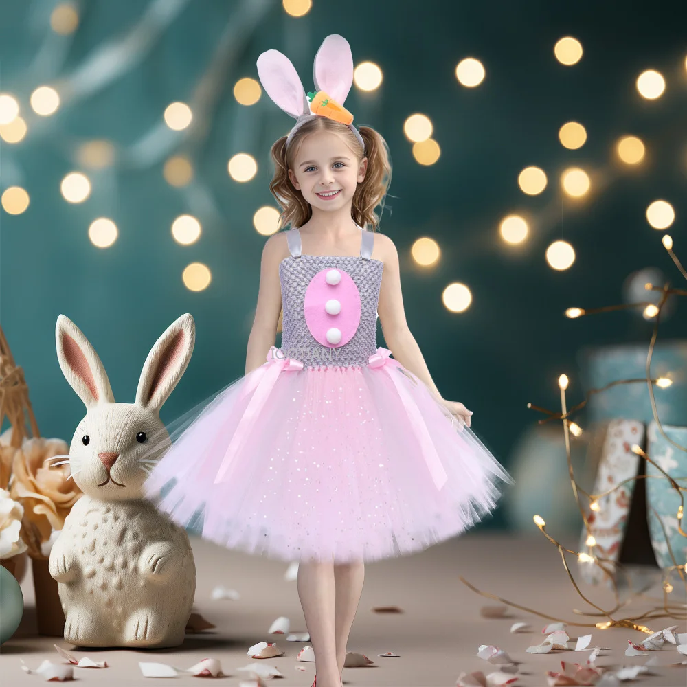 

New Easter Bunny Performance Costumes White Rabbit Girls Tutu Dress Cosplay Children's Animal Performance Princess Dress Dresses