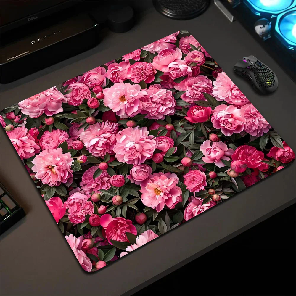 

Elegant Pink Purple Peony Flower Mousepad Small LockEdge Mouse Pad For Gamers Computer Desk Pad Rectangular Anti-slip Rubber