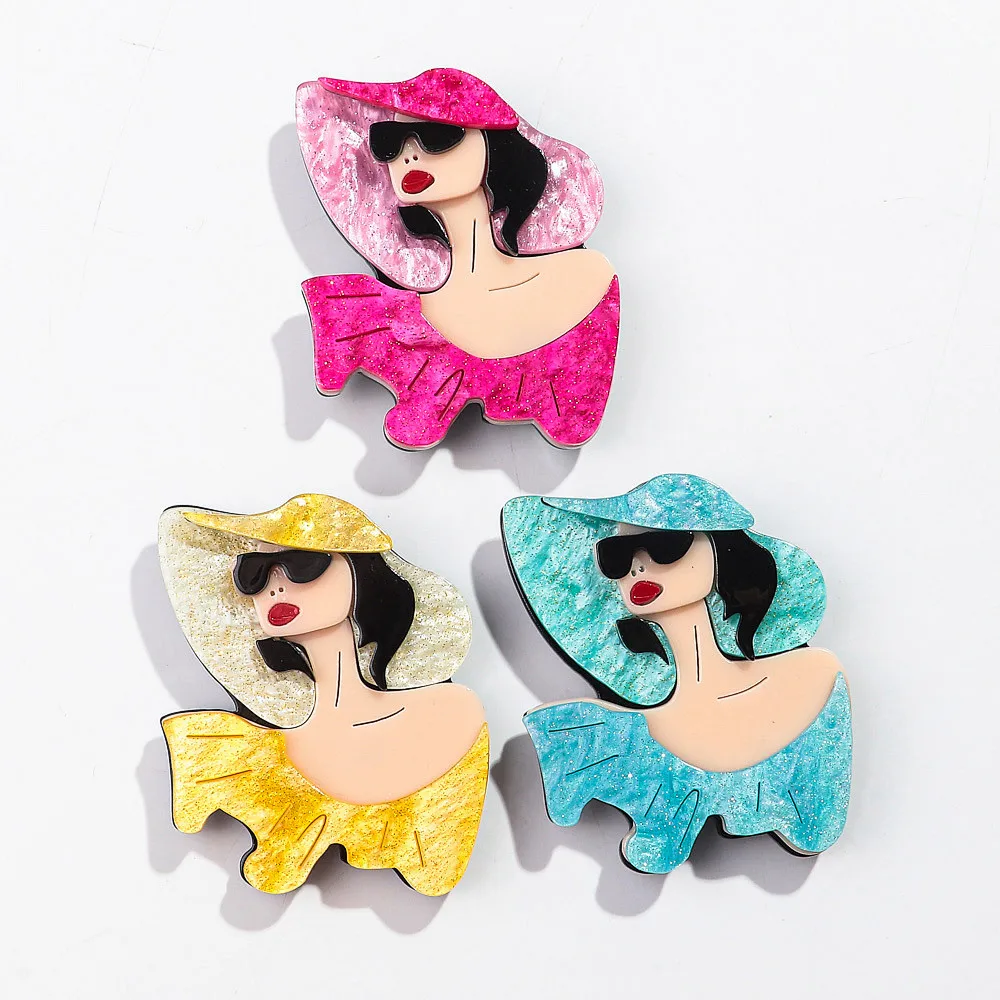 New Fashion Hat Lady Brooches Pins for Women Personalized Elegant Glitter Girls Brooch Badge Jewelry Office Accessories Gifts