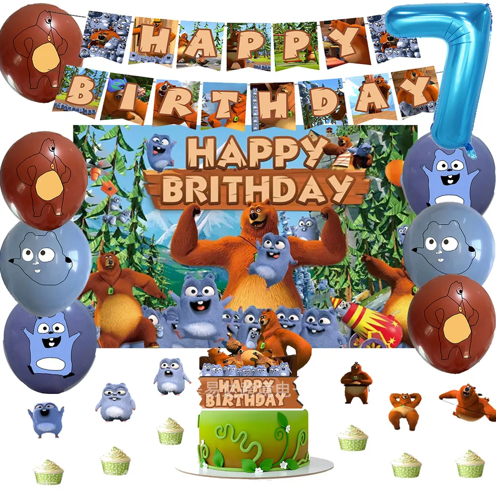 

Grizzy And The Lemmings Theme Happy Birthday Party Cute Bear Latex Balloon Backdrop Banner Cake Topper Party Supplies Kids Gift