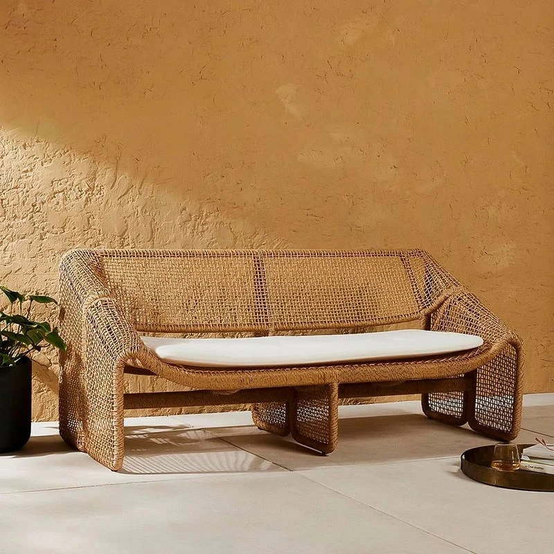 Outdoor rattan chair sofa, double rattan woven outdoor leisure bedroom reading small table and chair
