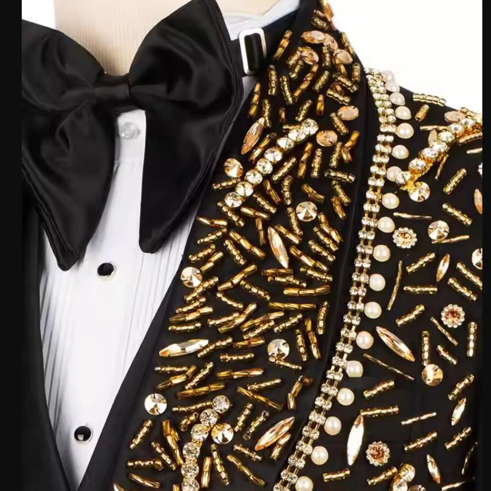بدلة رائعة الرجال مطرز الأحجار سترة سترة السراويل 3 قطع مجموعات العريس الزفاف البدلات الرسمية مخصص رجل الأعمال ملابس الحفلات #3
