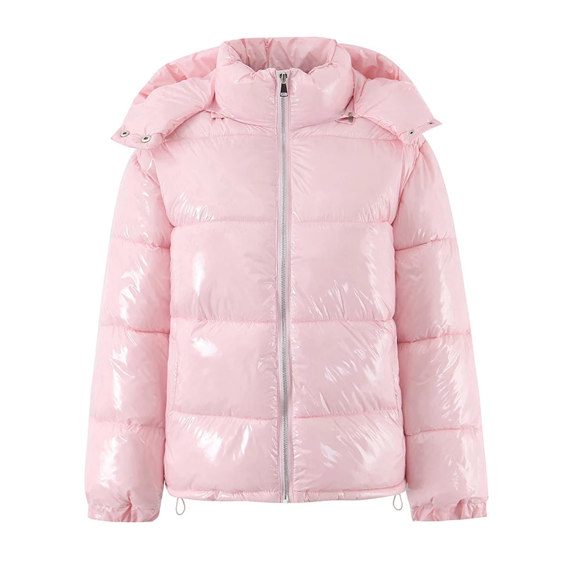 

YENKYE Black Pink Blue Autumn Winter Bread Parka Coat Women Short Front Zipper Hooded Jacket Long Sleeve Outerwear