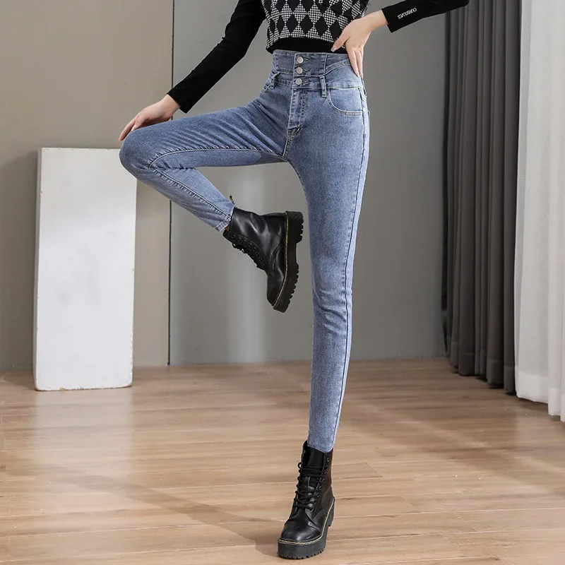 2022 women's spring new high-waisted stretchy slim skinny jeans