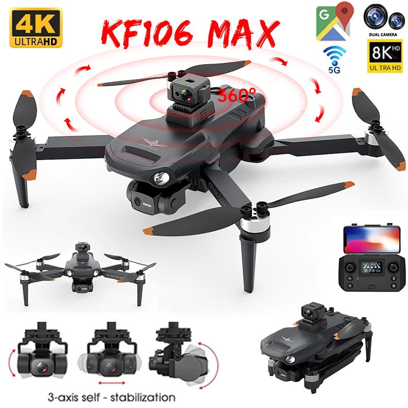 KF106 MAX 4K Professional Drone With HD Camera 360 Obstacle Avoidance 3-Axis Gimbal 5G WiFi GPS Brushless Quadcopter RC Dron