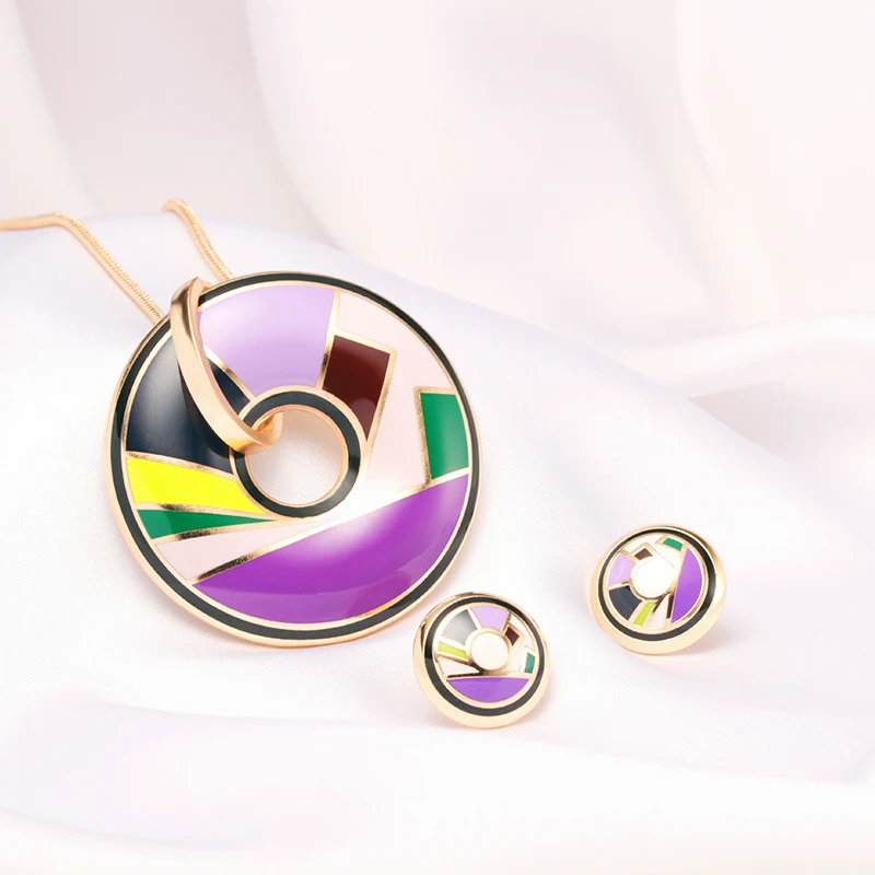R&X Sets Stainless Steel Enamel Necklace Stud Earrings Fashion  Gold Silver Plated Earrings Necklace Set Wedding Accessories