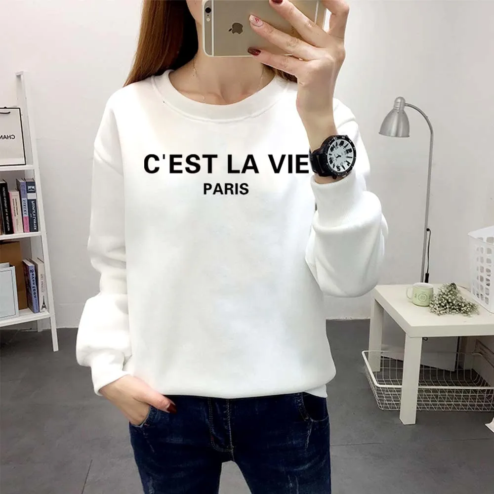 Damen Hoodie Einfache Englisch Druck Mode Oansatz Schwarz Langarm Pullover Hoodie Tops Weibliche Student Sport Pullover