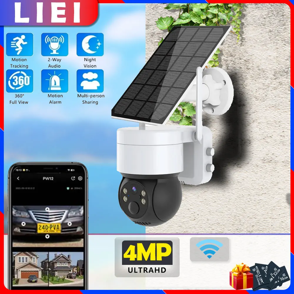 

LIEI WiFi 2K HD 4MP Dual Lens Solar Camera Outdoor Security Surveillance Camera Solar Panel Human Detection PTZ CCTV Cameras