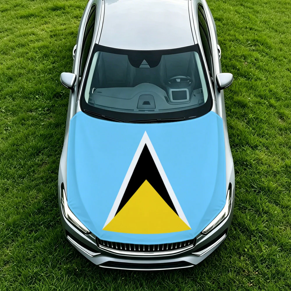 3.8x5.3ft Saint Lucia Car Hood Cover Flag Swiss Confederation Car Bonnet Banner Elastic Fabrics Windproof