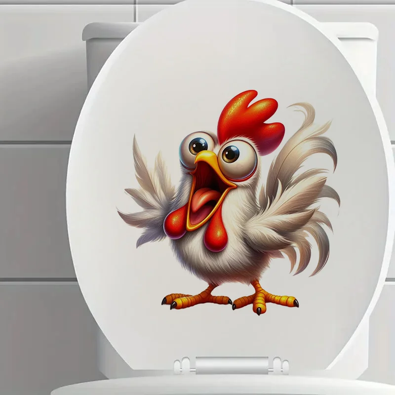 Happy Laughing Rooster Sticker,  Apply for Toilet Lid, Wall, Door, Cabinet, Window, Car Decoration, Vinyl Animal Decals