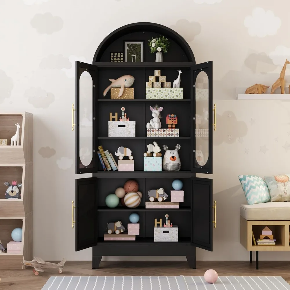 

73 Металлический высокий арочный кухонный шкаф, современное хранилище для кухни в фермерском доме, 3 регулируемые полки, черный