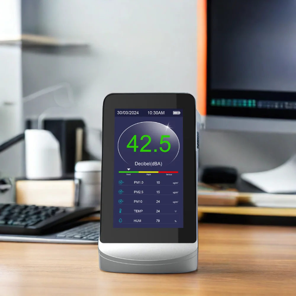 Dienmern Home Monitor Decibel Meter & Air Quality Detector with Noise Level PM1.0 PM2.5 PM10 Temperature Humidity Gas Analyzers