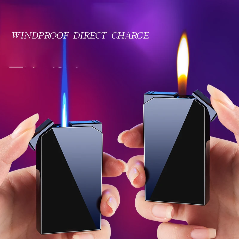 Internet celebrity fashion gradient dual flame lighter metal personality creativity inflatable windproof dual flame gift for boy