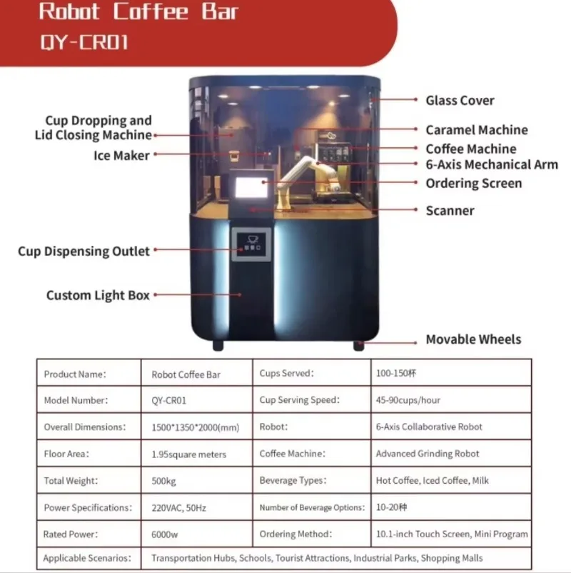 Commercial NOVA 2 Robot Coffee Barista 24H Automatic Latte Maker Collaborative Motor Serving Machine for Food Shop Customized