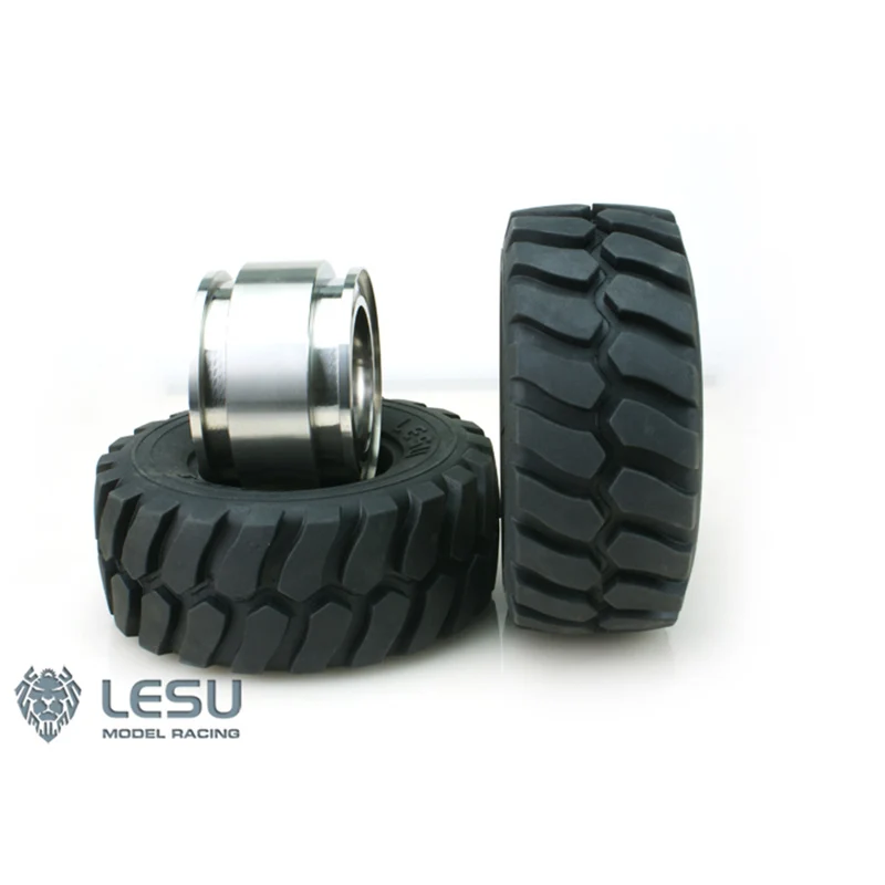 1Pair Metal Hub Rubber Wheel Tyre for 1/15 LESU RC Hydraulic Loader DIY Model Truck