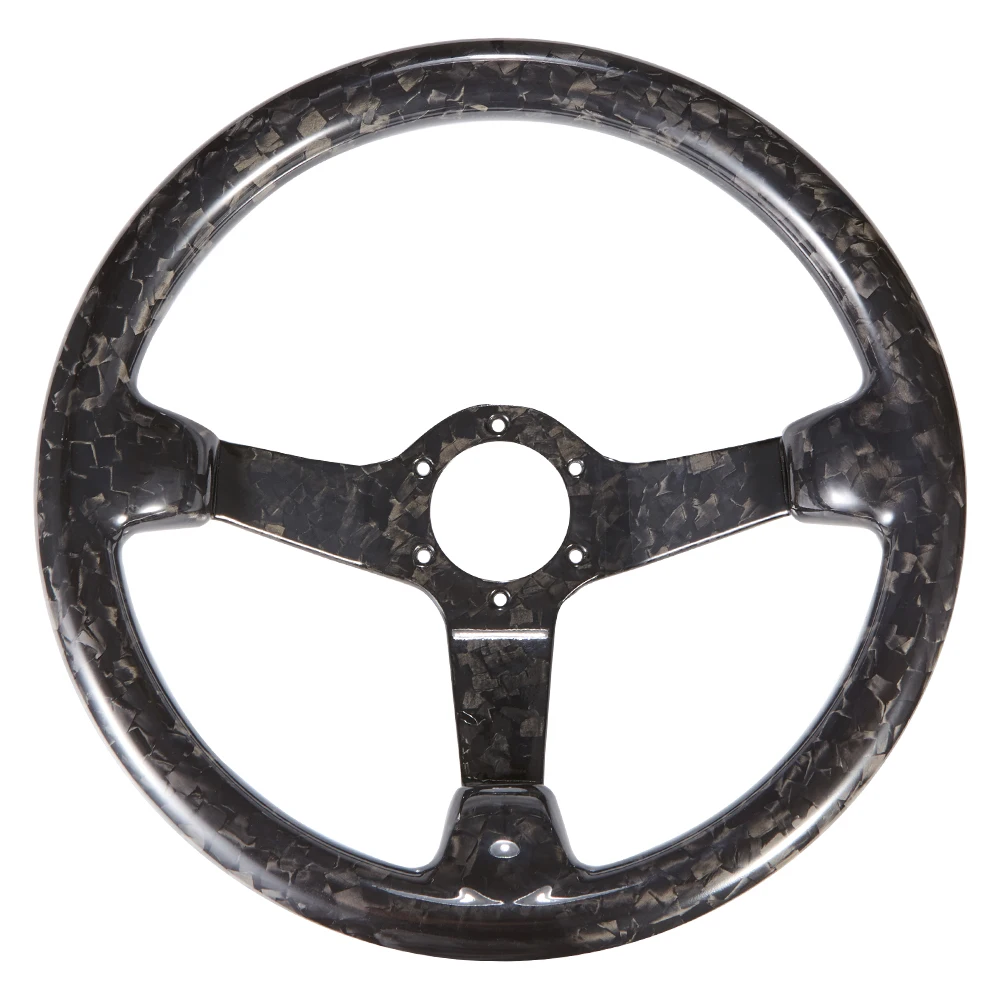 350mm/14 inch Deep Dish Forged Black Steering Wheel, 100% Carbon Fiber 6-Bolt Car Steering Wheel