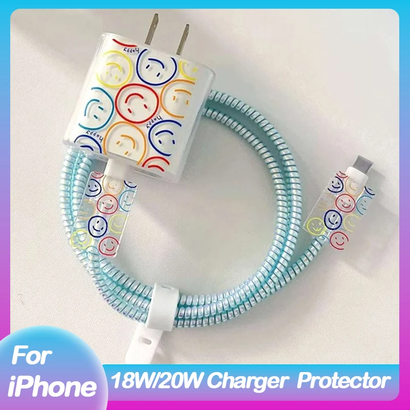 For Iphone 15 US 20W Charger Protection Cover Cable Winder Spiral Protective Case For Apple 11/12/13 Adapter Protector Shell