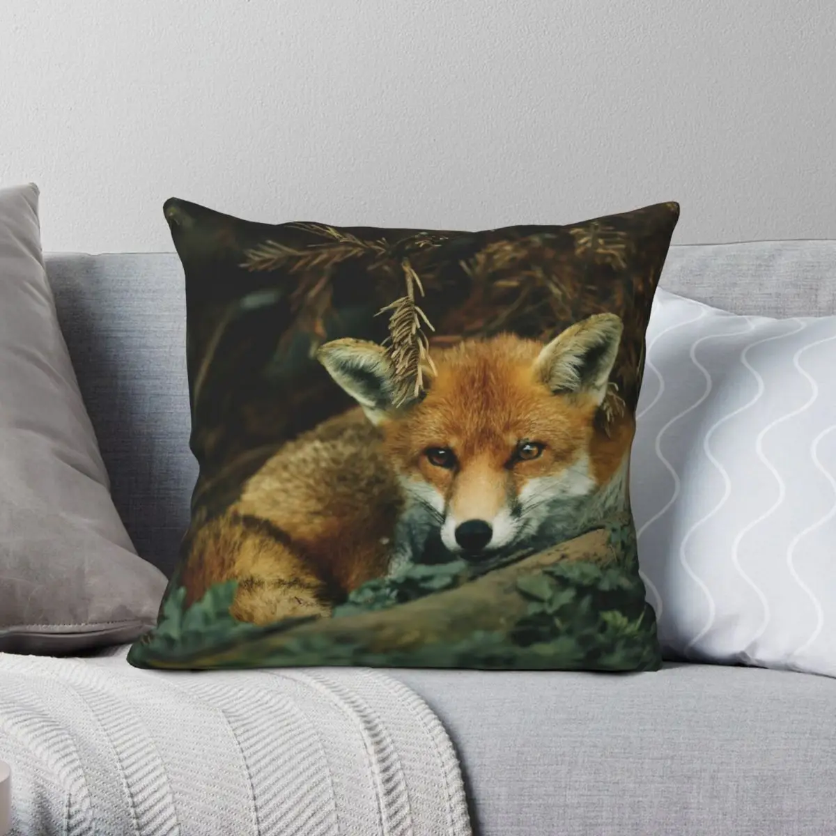 Red Fox Curled Up Forest Pillowcase Polyester Linen Velvet Creative Zip Decor Throw Pillow Case Home Cushion Cover