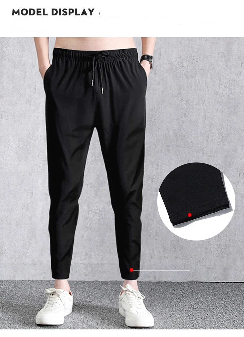 Summer Zip Pockets Men\'s Sweatpants Breathable Quick Dry Stretch  Casual Track Pants Big Size Straight Sport Trousers 8xl