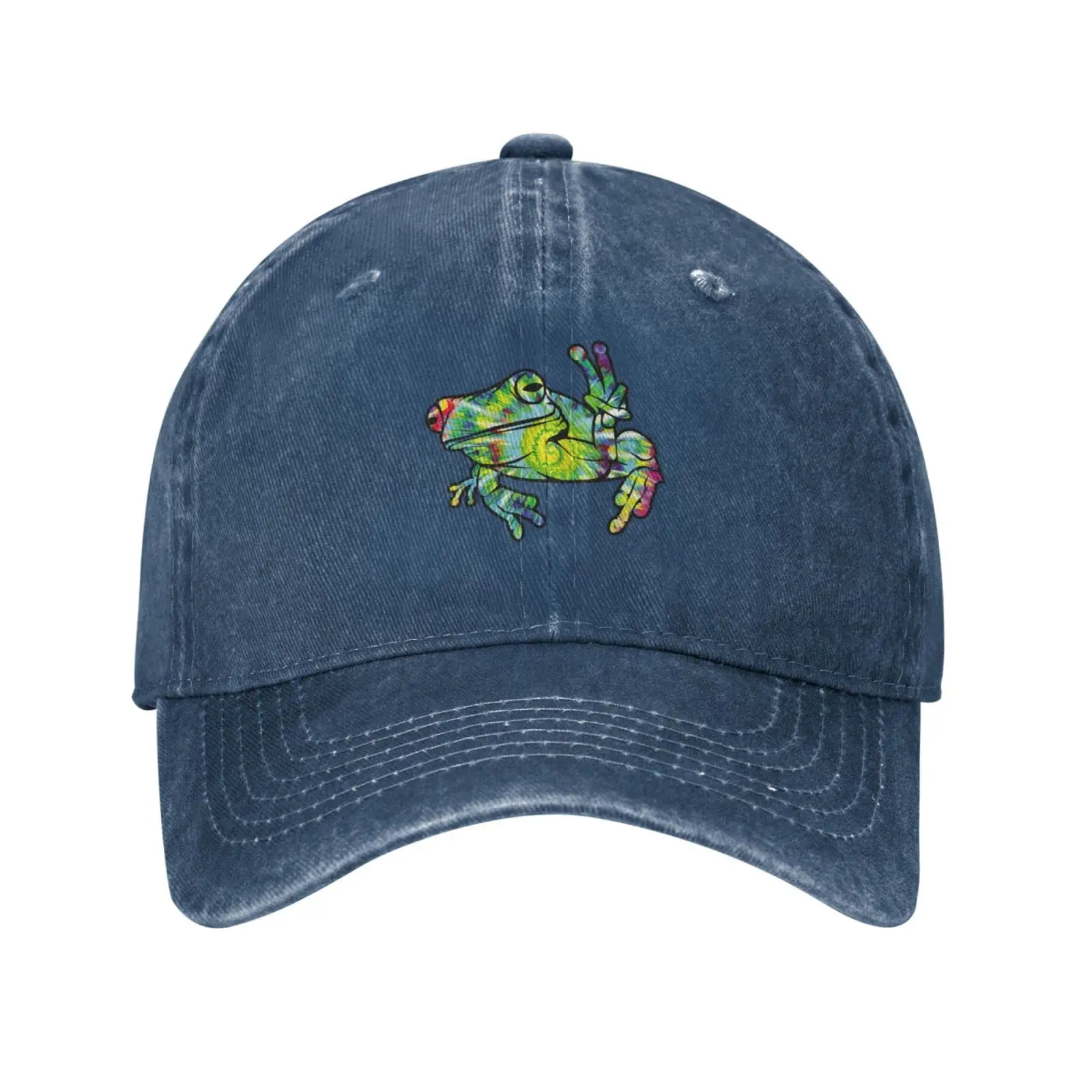 

Peace Colorful Frog Caps Vintage Distressed Adjustable Washed Denim Cotton Low Profile Men Dad Trucker Hats