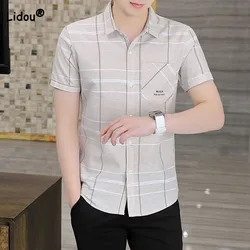 Chemise à carreaux à col polo pour hommes, chemises à simple boutonnage, manches courtes, confortable, tout match, mode masculine, tendance, été, nouveau