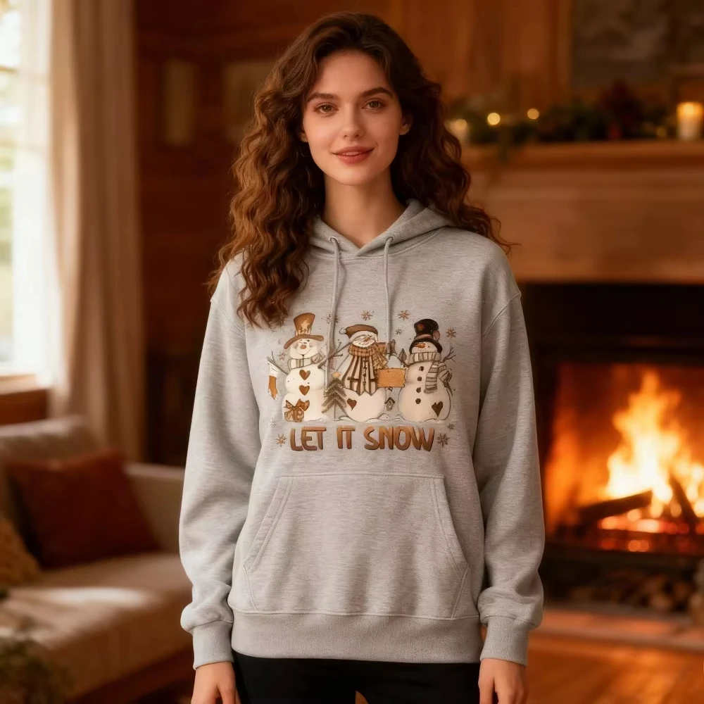 New Let It Snow Snowman Christmas Sweatshirt Funny Cute Christmas Hoodie Retro Xmas Clothing Women Fall Winter Casual Streetwear