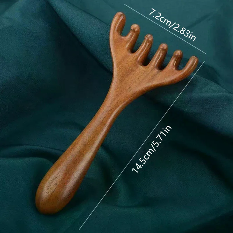 Masajeador de cuero cabelludo de cinco garras de sándalo dorado Natural, herramienta Gua Sha, rascador de espalda, Spa, peine de masaje meridiano de mano, cuidado del cabello