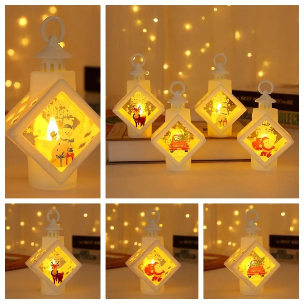 

Mini illuminated Christmas Wind Lantern Snowman Santa Christmas Portable Lantern Elk deer Glowing Santa Hanging lamp Kid Gift