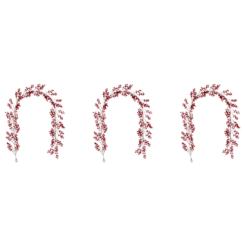

ABSE-3Pcs 6.39FT Red Berry Christmas Garland,Flexible Artificial Berry Garland For Fireplace Decoration