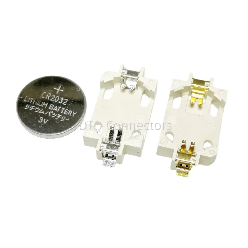 10Pcs White Housing Gold-Plated Tin-Plated Button Battery Holder For CR2032 Cr2025 Bs-6 SMD Button Battery Holder Socket Cases