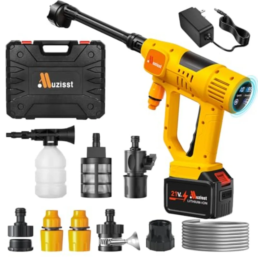 

Cordless Car Washer Portable Cleaning Tool with 6-in-1 Nozzle 10-Speed Adjustment Battery Level Display Self-Priming System for