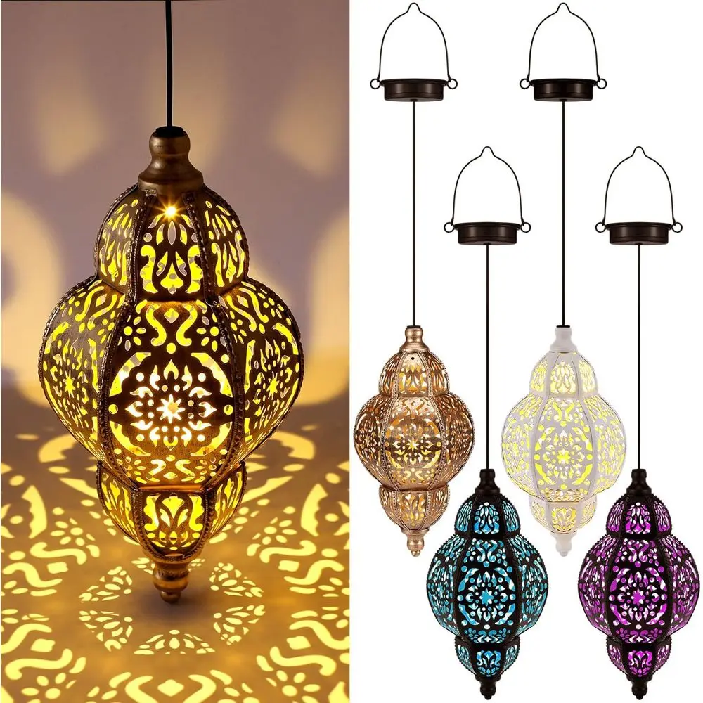 

4-Piece Moroccan Outdoor Hanging Lights - Waterproof Metal Lanterns for Patio, Yard, and Garden Decor