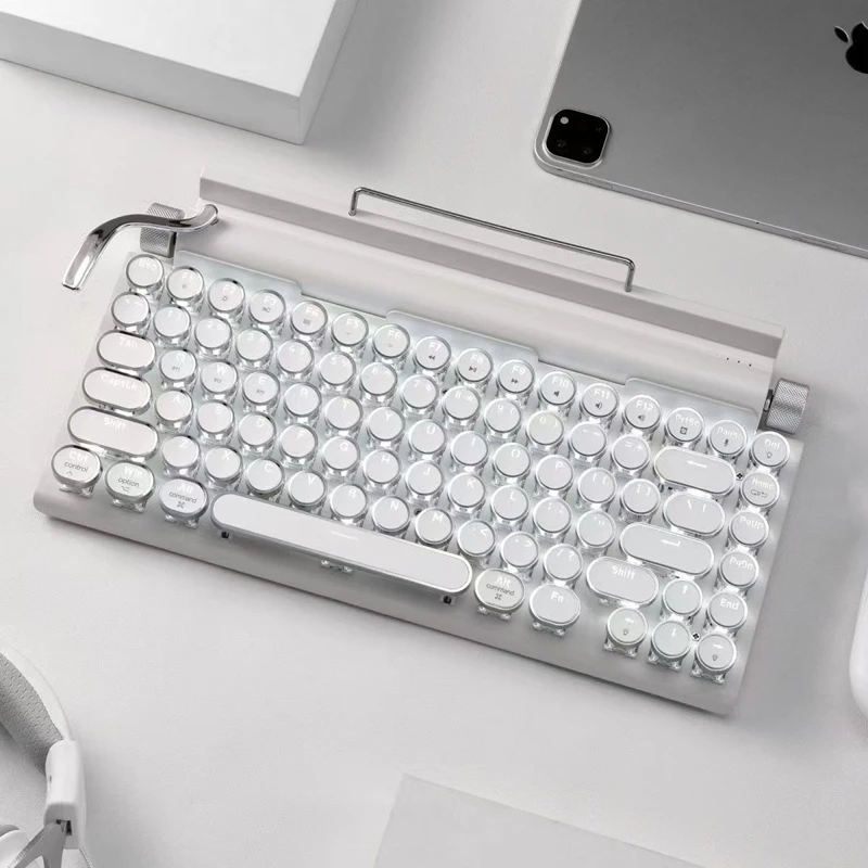 83-Key Bluetooth Dual-Mode Mechanical Keyboard: Retro Punk Typewriter Style with Customizable Hot-Swappable Keys