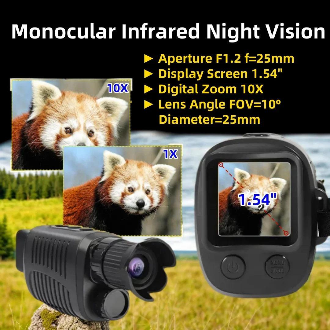 Tactic Infrared Monocular Night Vision Goggles 10X Digital Zoom 1.54