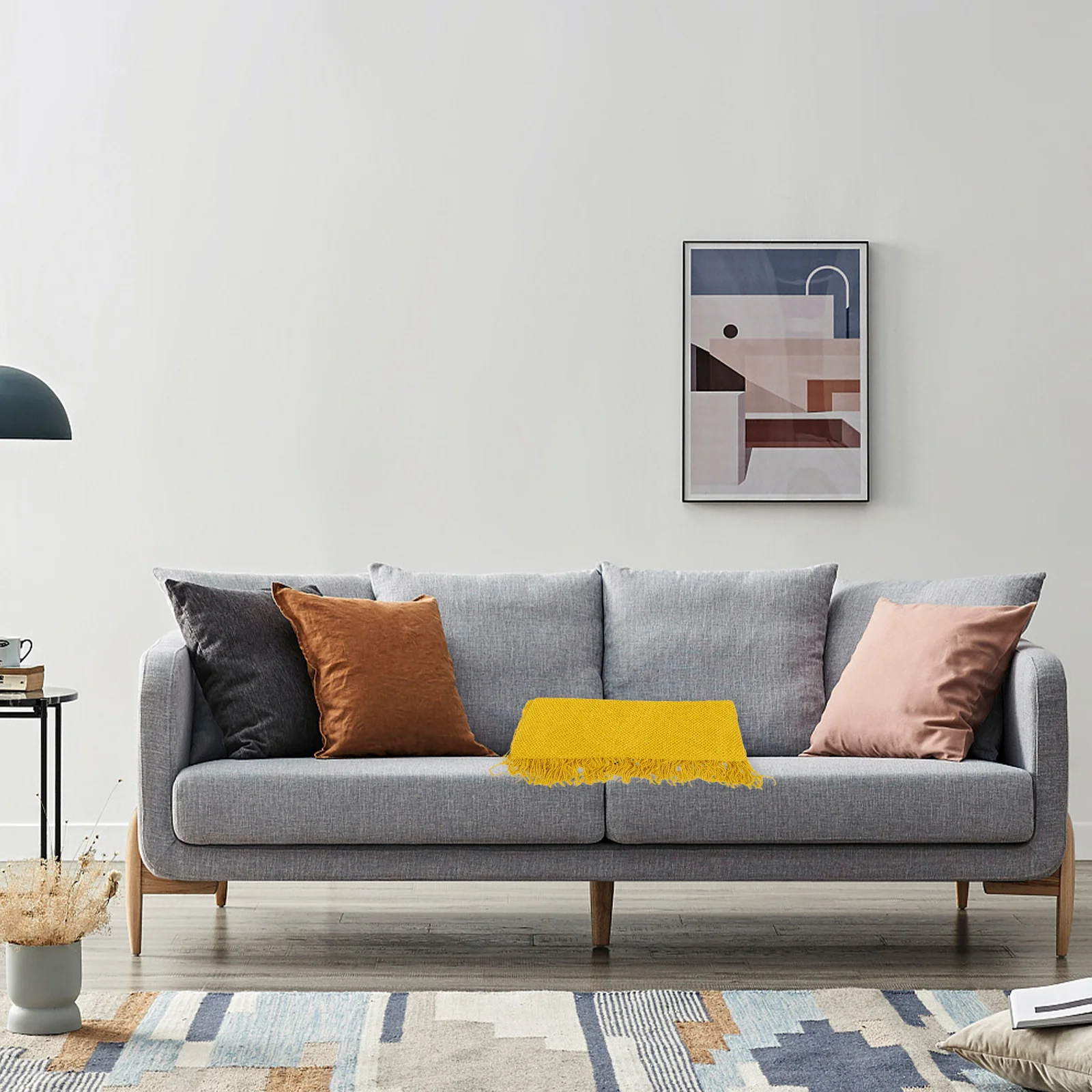 

1pc Sofa Blanket Pineapple Grid Pattern Knitted Acrylic Fiber Warm Cozy Household Cover For Home Comfortable Solid Color Tassels