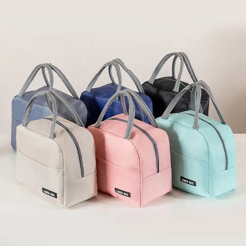 Neue tragbare Lunchbox-Tasche, einfarbig, verdickte Thermoisolierungstasche, isolierte Bento-Tasche, Schule, Arbeit, Lunch-Tasche mit Mahlzeitentasche – Detail 9