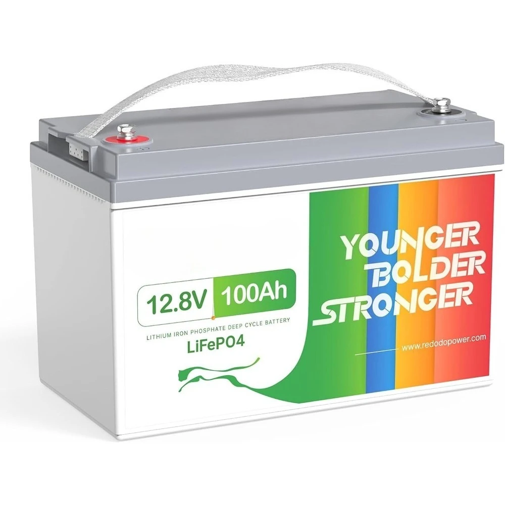 12V 100Ah LiFePO4 Battery, Rechargeable Lithium Iron Phosphate Battery, Built-in 100A BMS, Solar-Ready Battery w/ 10-Year Lifesp