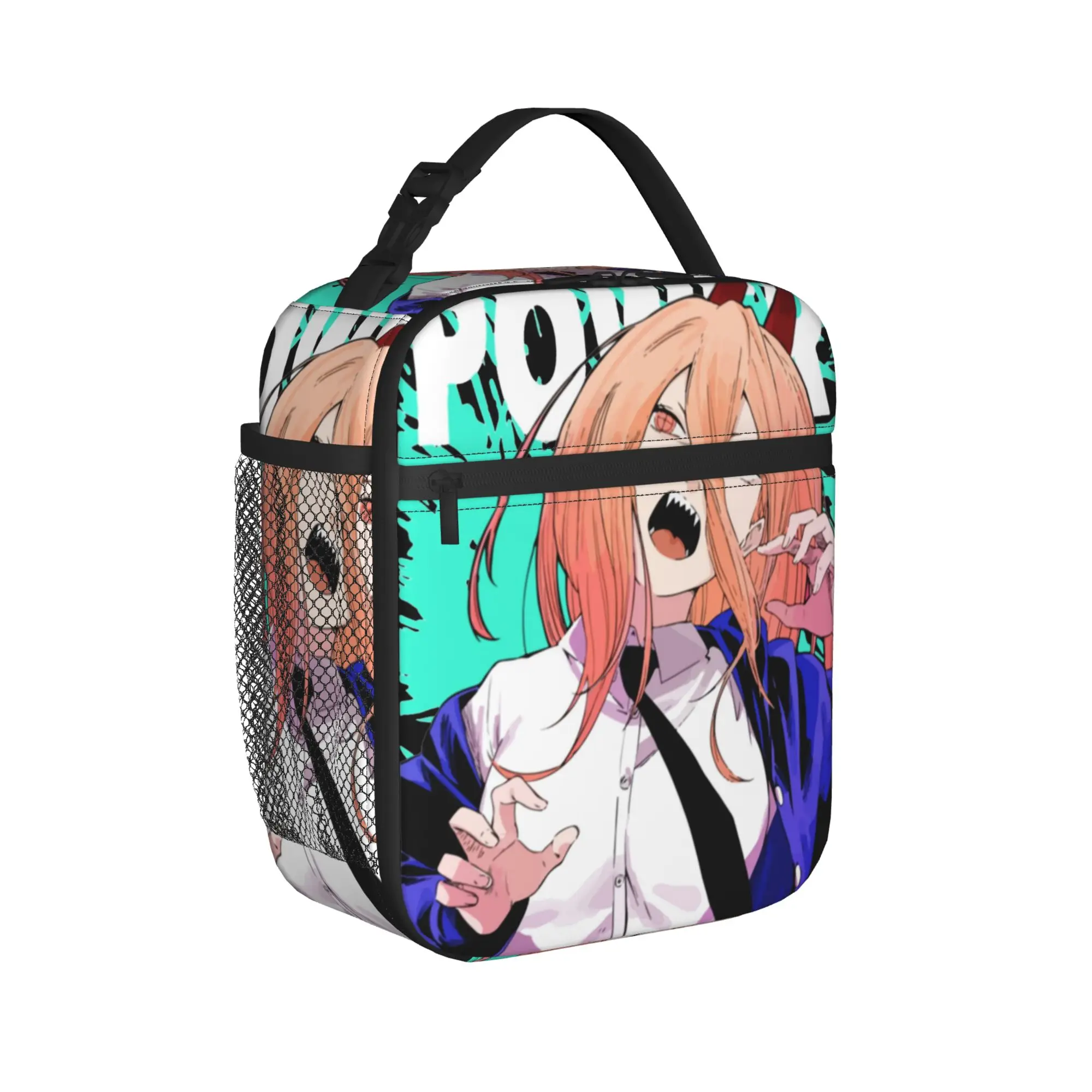 C-Chainsaws Man Insulated Lunch Bag Cooler Bag Reusable,Meal Container Kitten Anime Portable Tote Lunch Box Food Bag College