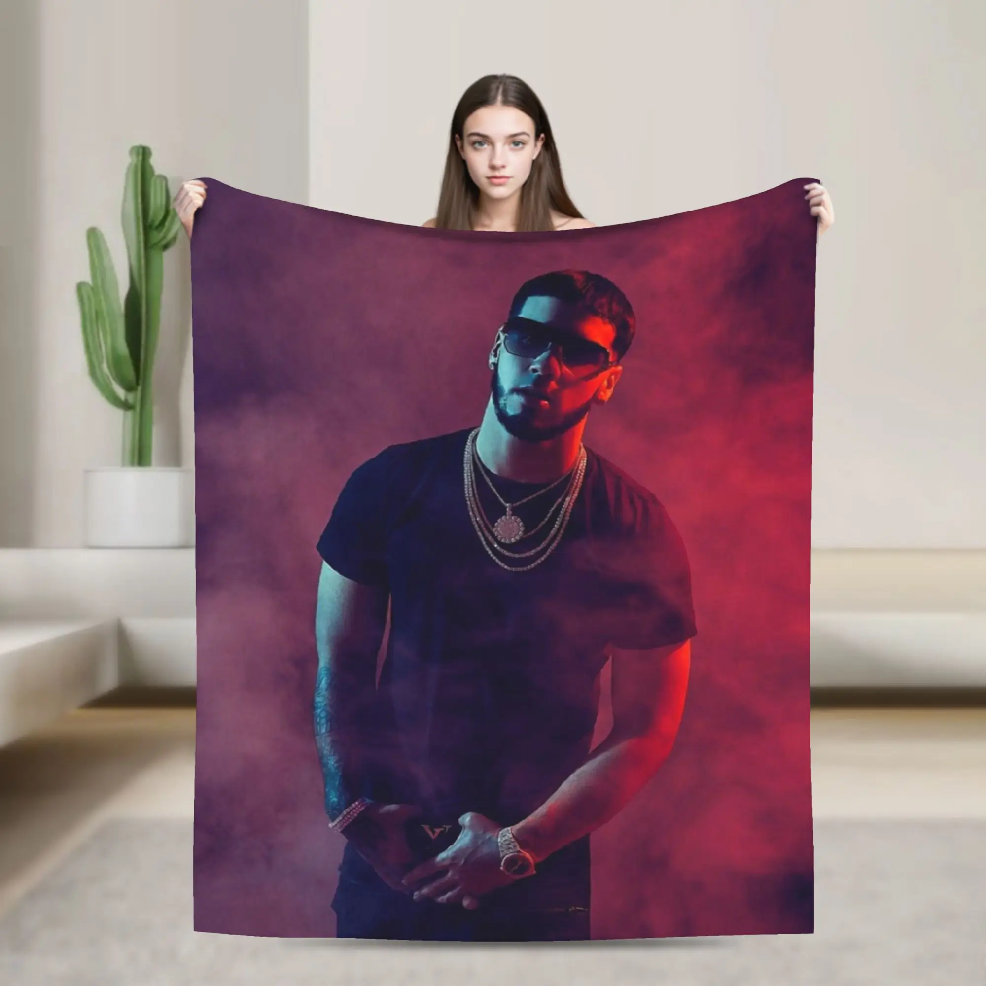 Anuel AA خمر مغني الراب ميرش بطانية سوبر لينة الدافئة رمي البطانيات لغرفة المعيشة 50x60 بوصة متعددة الحجم يلقيات والبطانيات #1