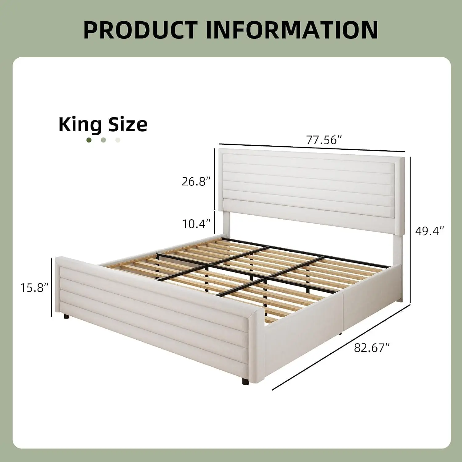 Velvet Upholstered King Bed Frame With Tufted Headboard, White, Customized