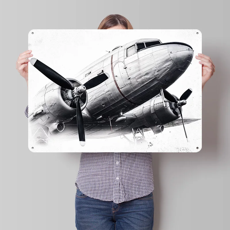 C47 Skytrain Placa de Metal com Textura 3D, Arte de Parede Personalizada, Placa de Estanho, Presente para Mancave, Decoração de Luxo, Acessórios de Decoração para Casa e Quarto