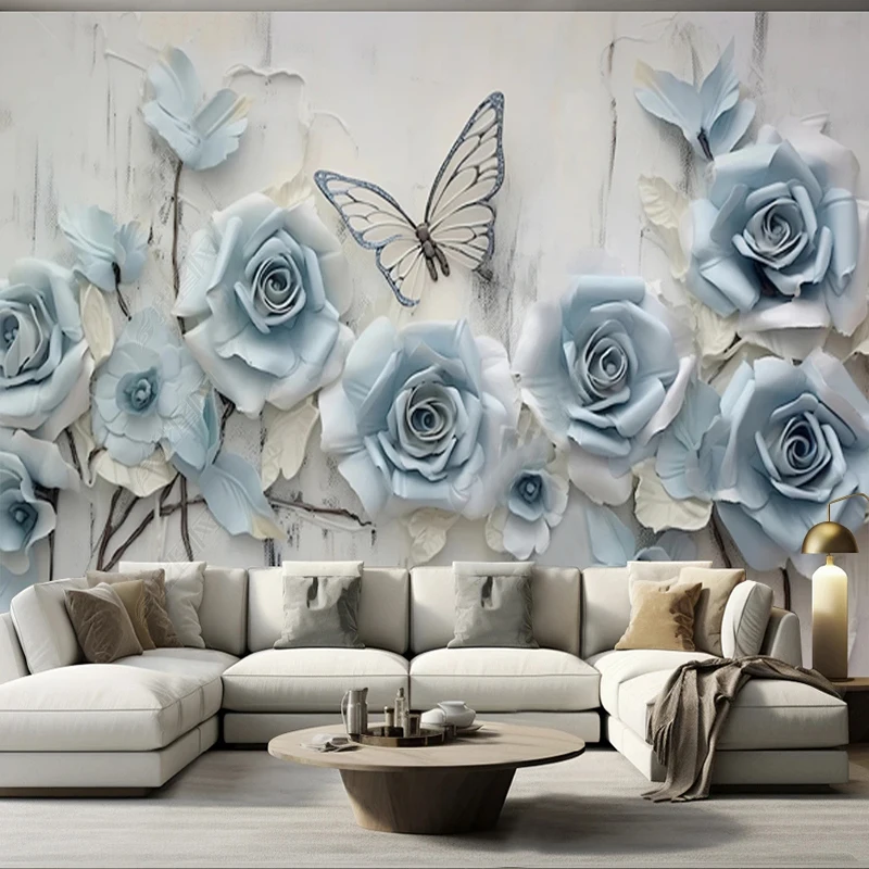 

Custom Mural Wallpaper Light Luxury Beautiful 3D Jewelry Flowers Butterfly Fresco Living Room Bedroom Backdrop Wall Home Decor