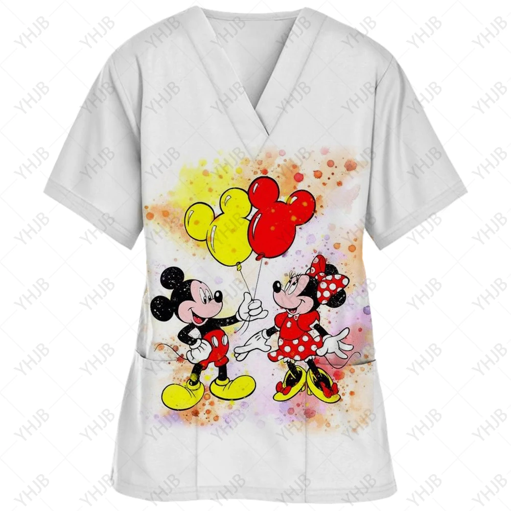 Christmas Mickey Mouse Print Scrub Top 5xl Uniform Short Sleeve Doctor Nurse Uniform Children's Checkup Center working tops