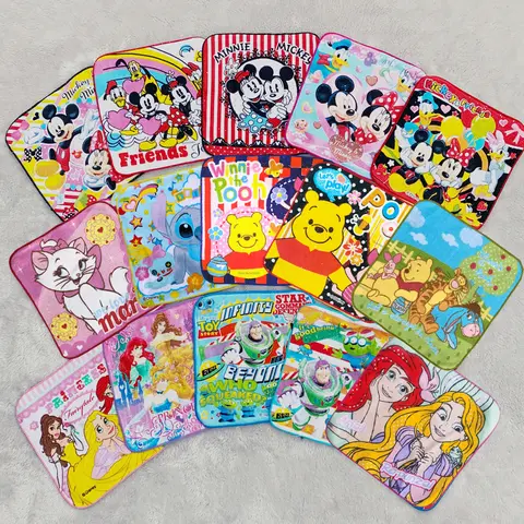 디즈니 만화 수건 미키 미니 마우스 푸우 소년 소녀 공주 면화 손수건 작은 사각형 핸드 타올 20x20cm