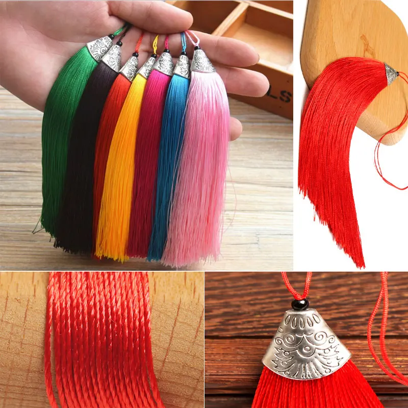 

1/2Pcs 17cm Fish Mouth Tassel Silk Polyester Metal Cap Tassels Bookmark Hanging Ear Tassels for DIY Jewelry Decor Accessories