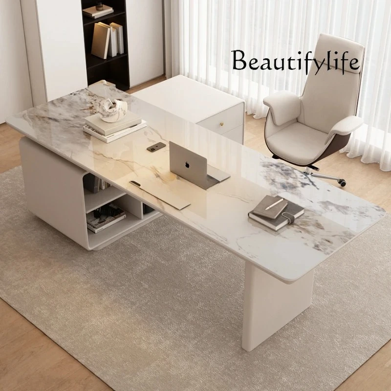 

Italian minimalist light luxury rock slab corner desk computer desk modern simple writing desk
